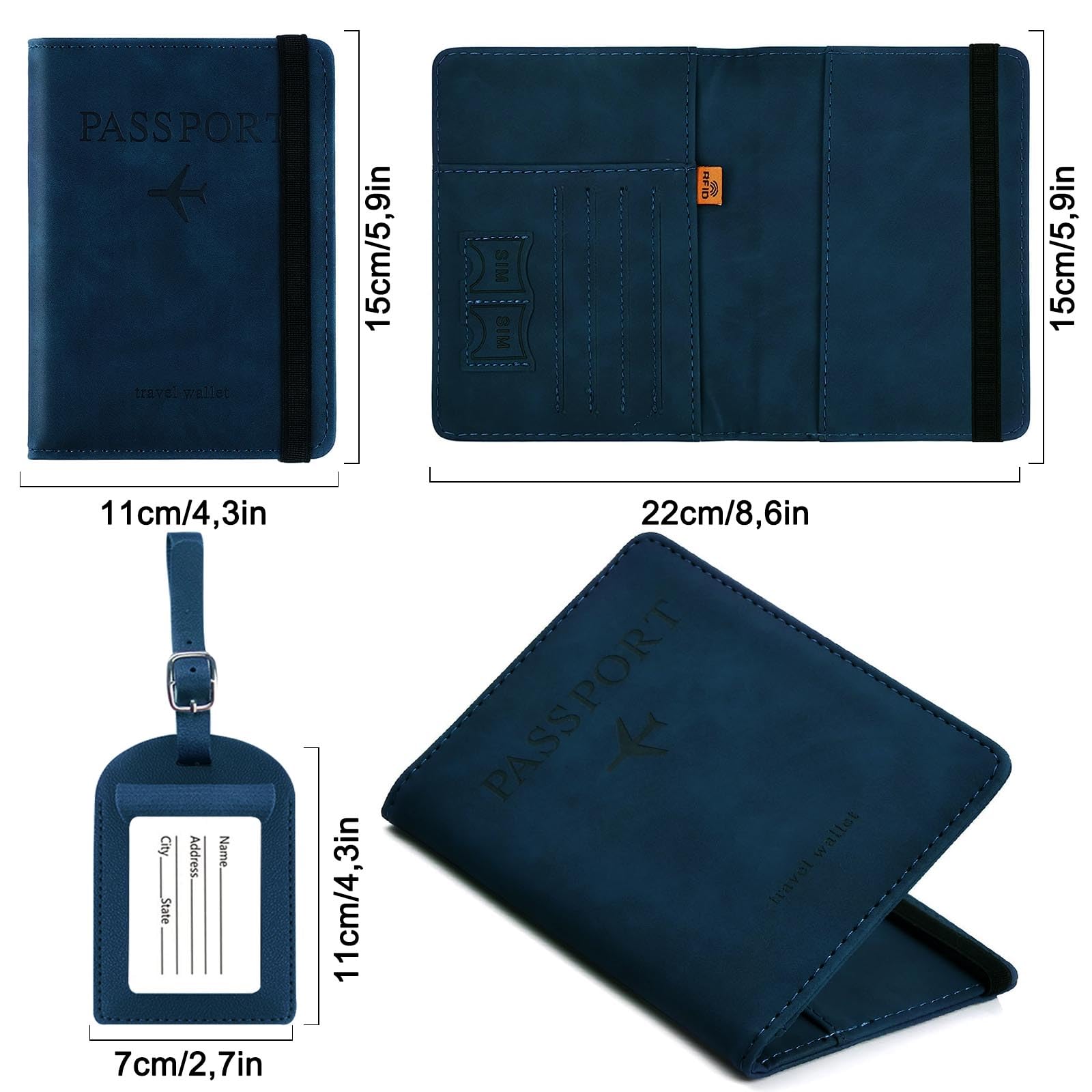 Paszport, karta kredytowa i dokumenty podróżne dla mężczyzn i kobiet, osłona na paszport blokująca RFID, granatowy, Unisex, Klasyczny