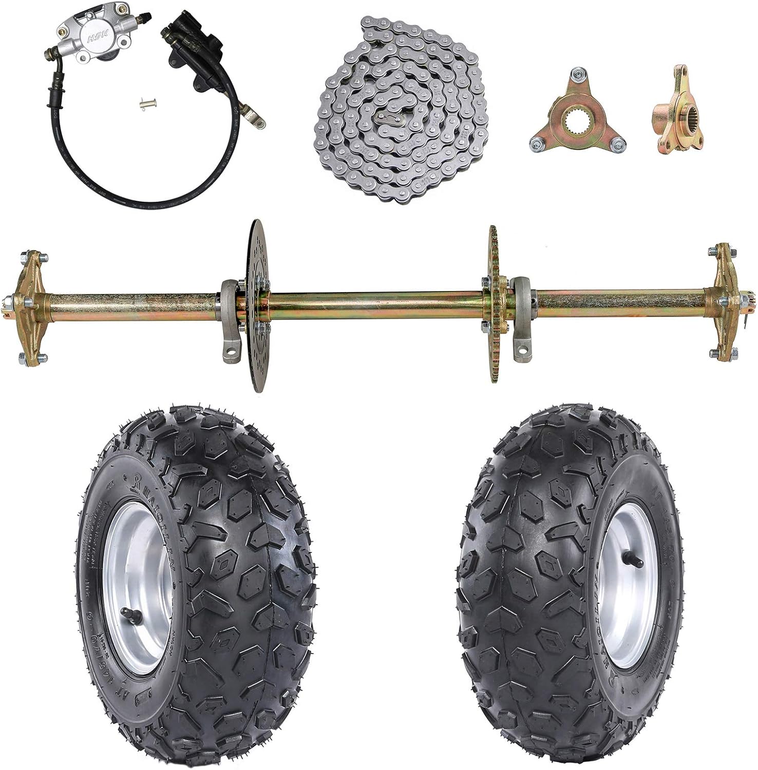 1" x 32" Live Axle Kit with 145/70-6 Wheels Tires Rim and Chain Sprocket Brake Master Cylinder for Go Kart Quad Trike Golf Carts