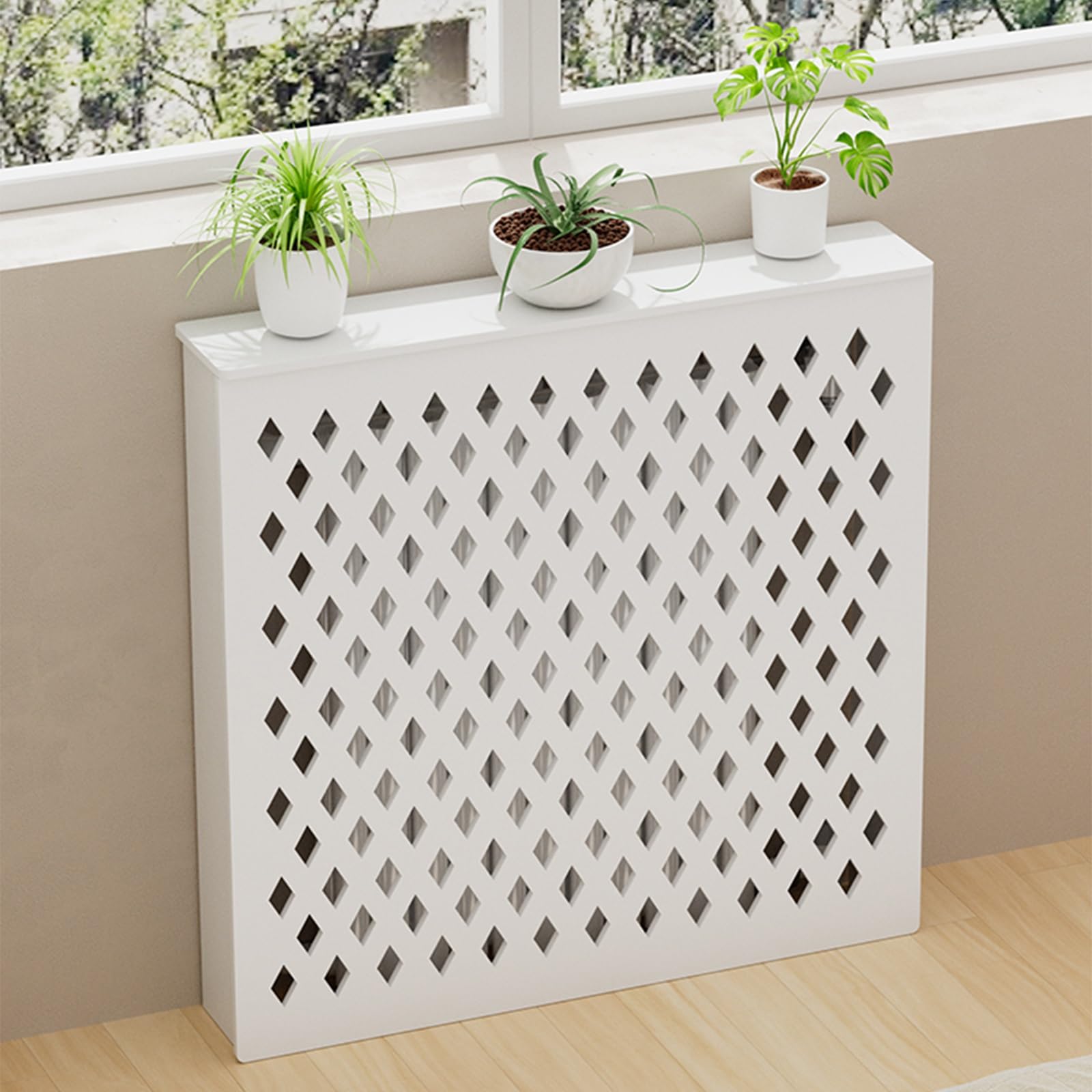 Cache-radiateur moderne durable en bois meuble chauffant design diamant 90cm