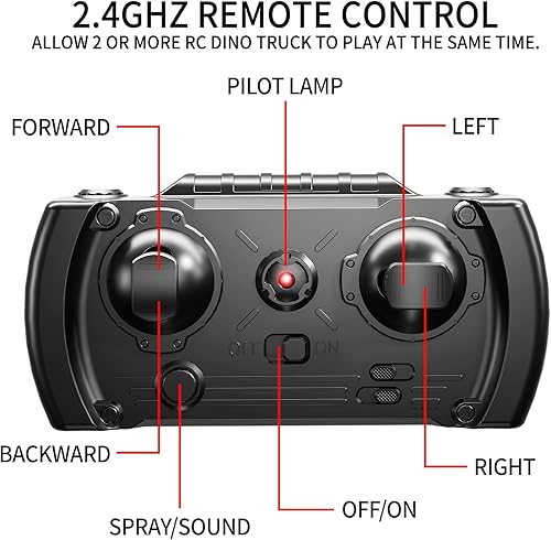 Miniatura 10 de TEMI Juguete de coche Triceratops con control remoto 124, camión monstruo con rugido, luz y niebla para niños de 3 a 7 años, camión de dinosaurio