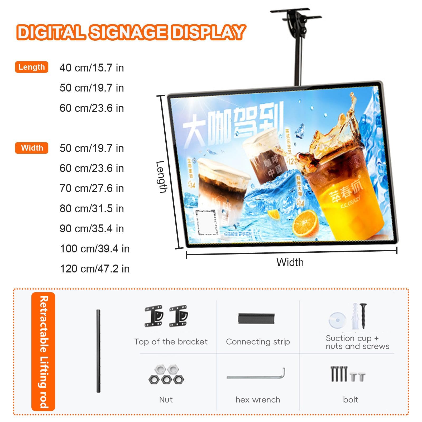 Display LED Para Publicidad Comercial - Estructura Ultrafina, Alta Luminosidad, Orientable Horizontal/Vertical Para Hoteles Y Locales Comerciales(1PC,60 * 100cm)