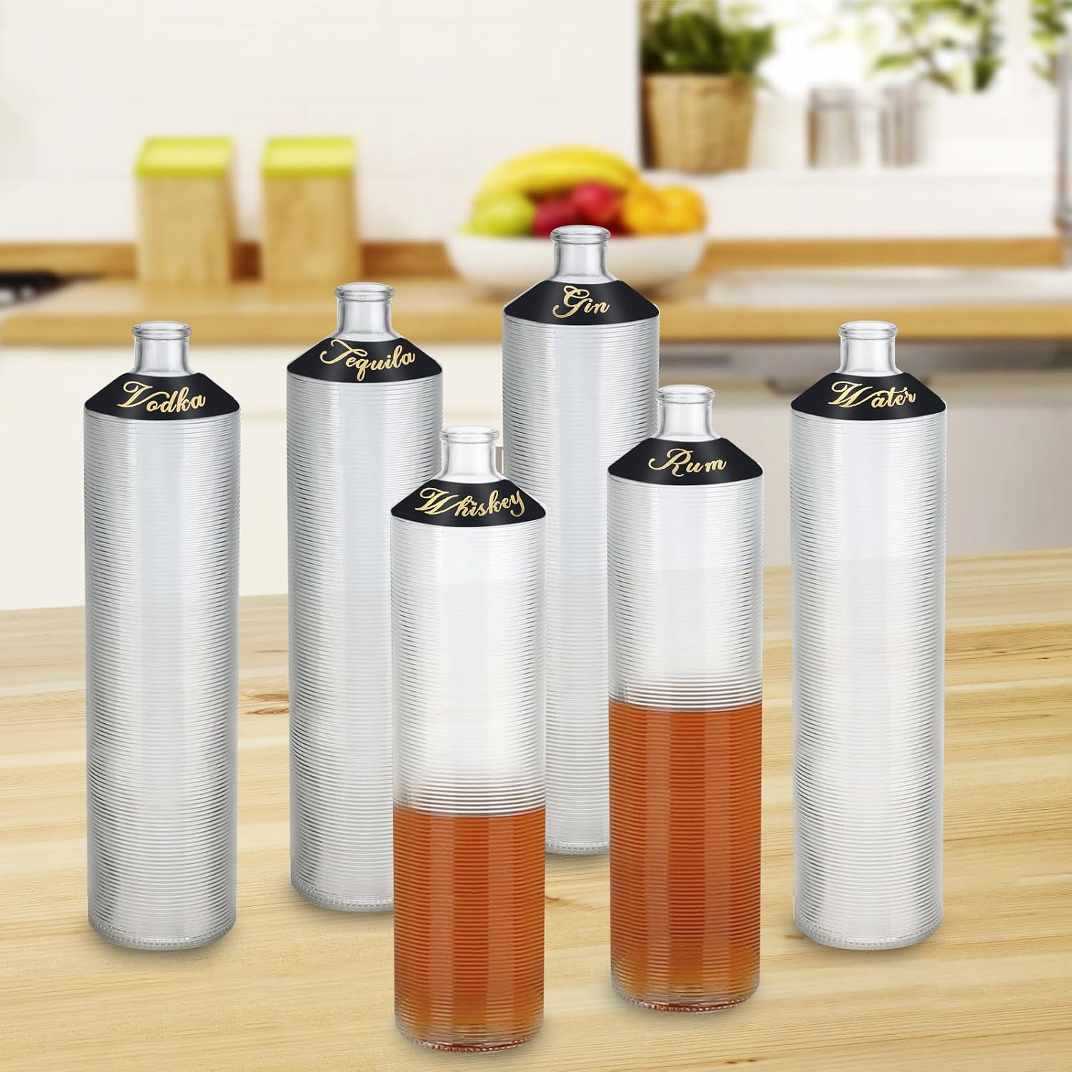 6 Sets Label Stickers for BEV by Black Decker Cocktail Maker Glass Liquor Dispenser Bottles - Easy to Tear - No Adhesive Residue （Whiskey Vodka Rum Gin Tequila Water）（Black Gold） image 2