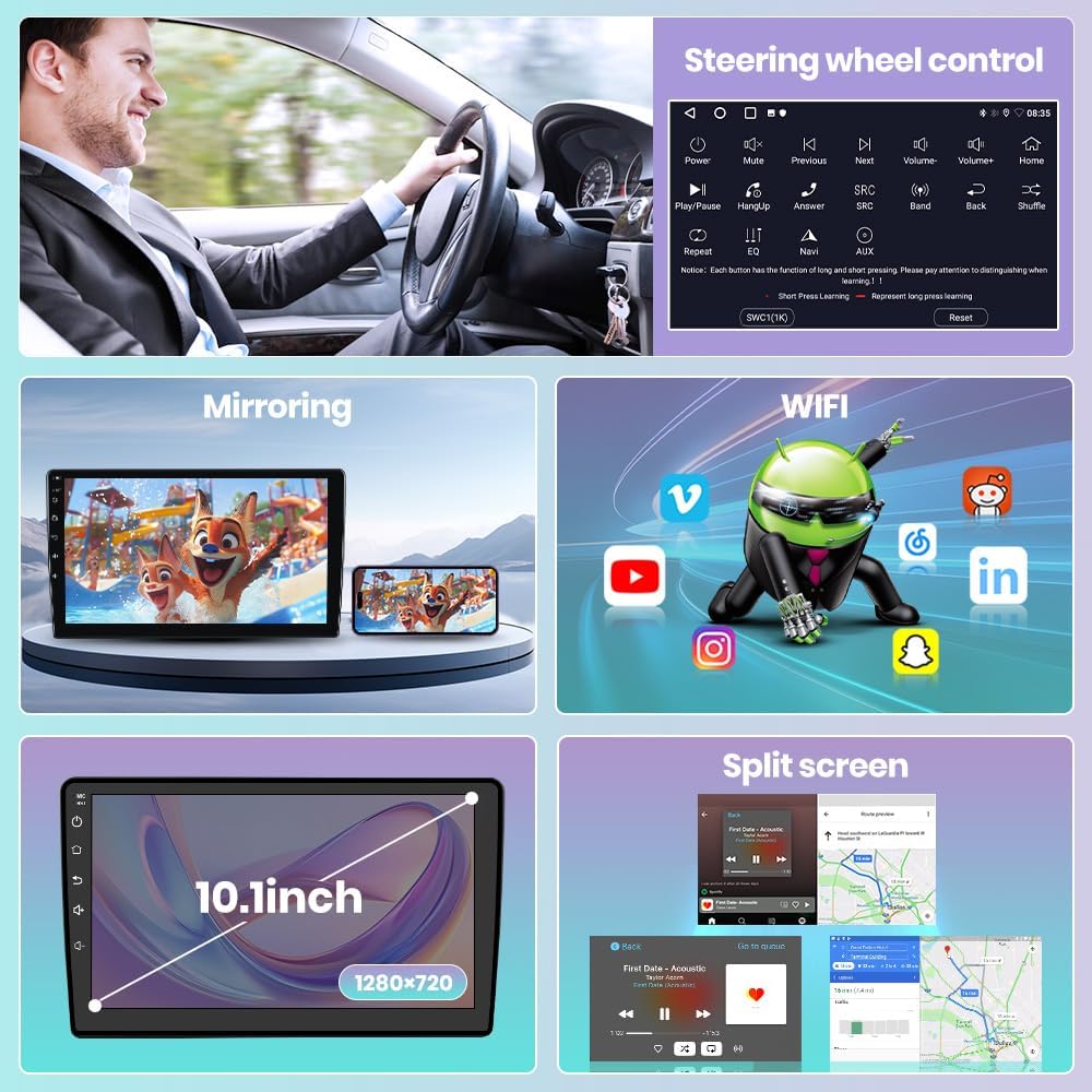 Android Radio for Jeep 2007-2016 with 10.1 inch Touchscreen, 4 Core CPU 2GB+64GB, Support Carplay, Android Auto, SWC, WiFi, Bluetooth, FM AM Radio, with Rear Camera