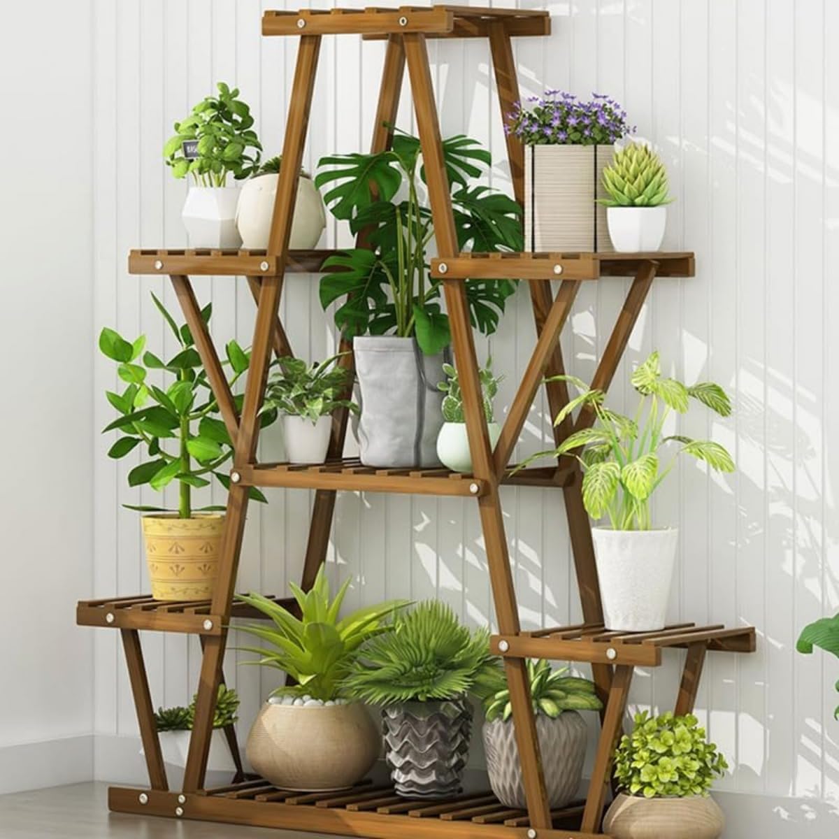 ハンドメイド 木製3段ラック ウォルナットカラー 観葉植物ラック 幅63cm Amazon | Rcuihak フラワースタンド 木製 3段 ウォールナット お花