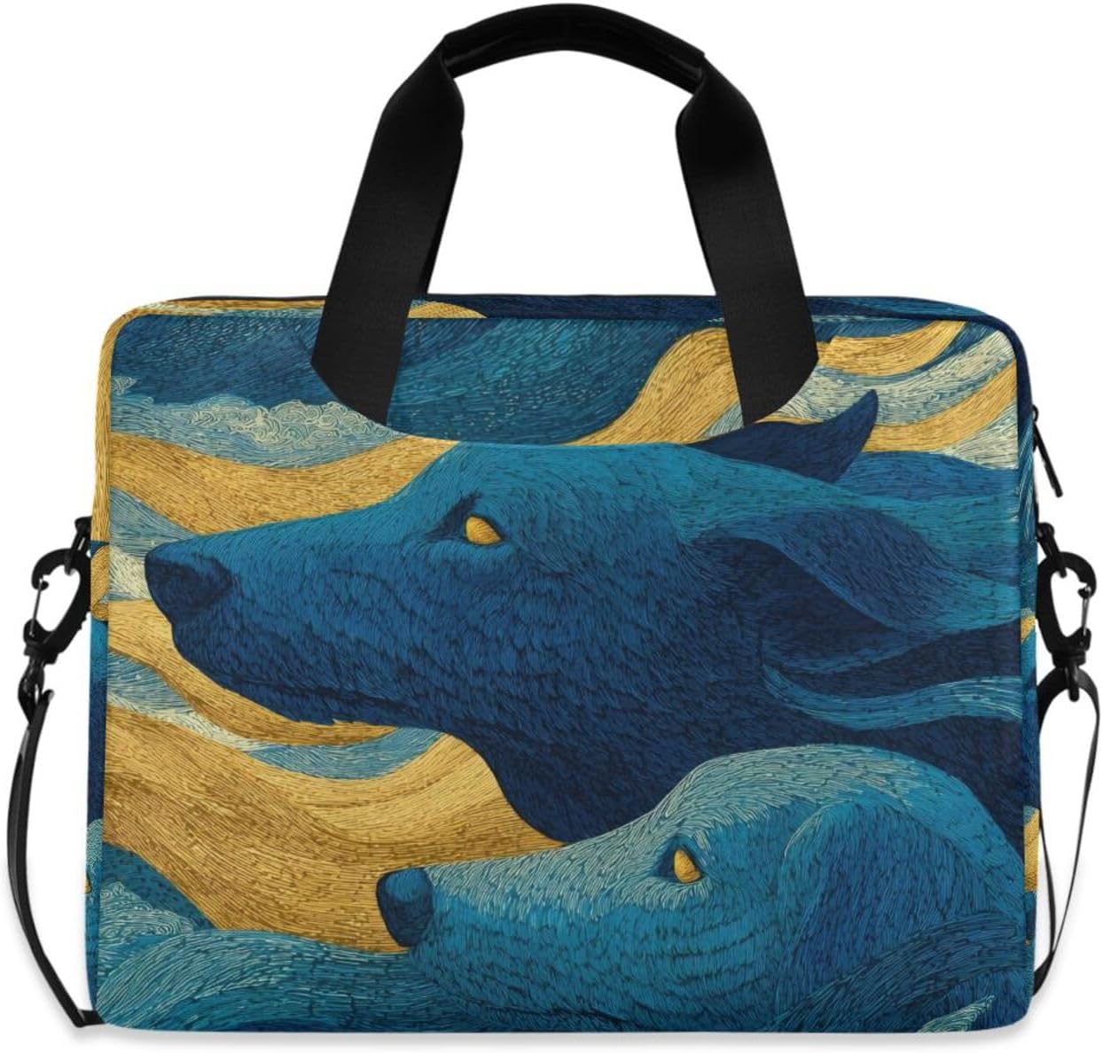 Art Dogs Print Laptop Shoulder Bag Sleeve Case with Multi-Pockets Messenger Bag Briefcase Fits 13-16 in Laptops Tablets