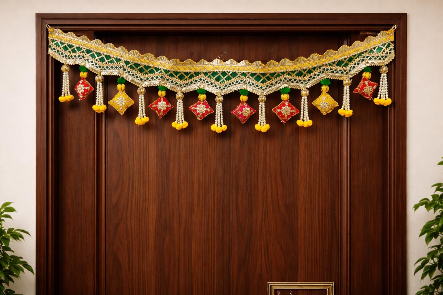 Sellplus Traditional Decorative Cushion Latkan Bandhanwar for Door & Home Decor | Festival & Puja | Bandhanwar for Main Door Entrance (BDHW214)
