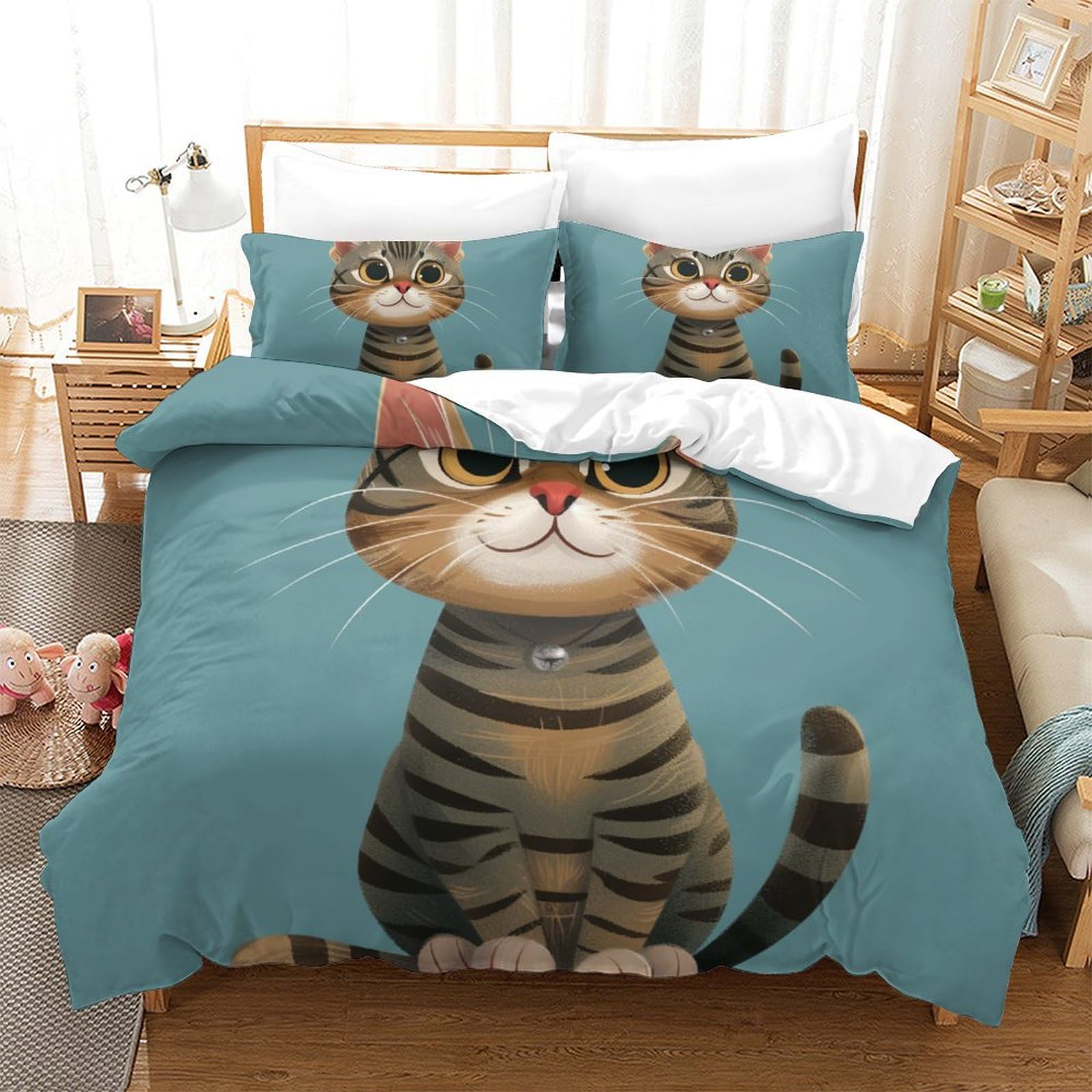 Housse de couette chat 3D zippée pour en finir avec les couettes qui glissent du lit
