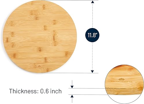 Miniatura 3 de RoyalHouse Tabla de cortar redonda de bambú natural para cocina, tablas de cortar para carne y verduras, tabla de queso y embutidos, bandeja de