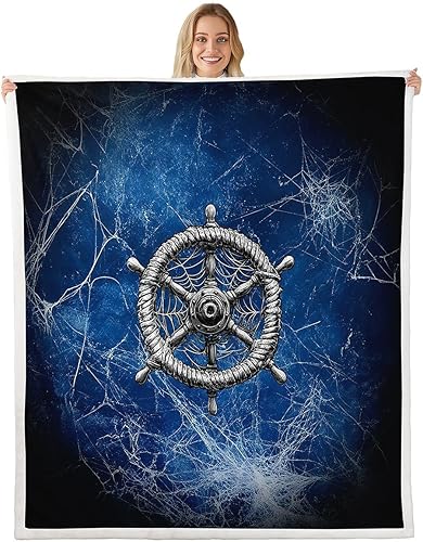 Miniatura 24 de Anchor Throw Flannel Blanket,Nautical Rope Anchor Navigation Fleece Throw Blanket for Home Decor Sofa Couch,Ocean Adventure Theme Navy Blue Fleece