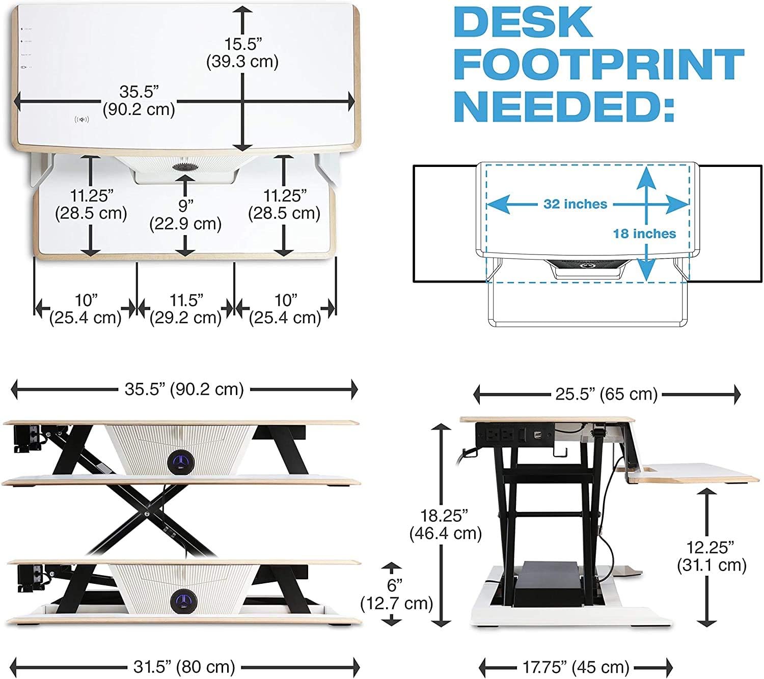 Hot Deals Cloud Nine Electric Standing Desk - 36 Inch Height Adjustable Sit Stand Up Converter - Lifts Two Monitors (90 lbs) - Motorized Riser - White