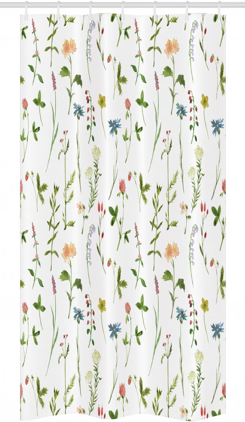 Ambesonne Floral Stall Shower Curtain, Spring Season Themed Watercolors Painting of Herbs Flowers Botany Garden Artwork, Fabric Bathroom Decor Set with Hooks, 36" W x 72" L, Ivory