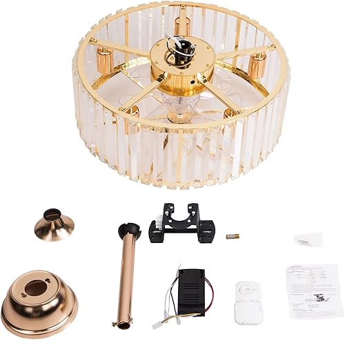 Miniatura 8 de LOYALHEARTDY Ventilador de techo enjaulado dorado con luz y control remoto de 6 velocidades, reversible, sin ruido, pantalla de cristal de 18