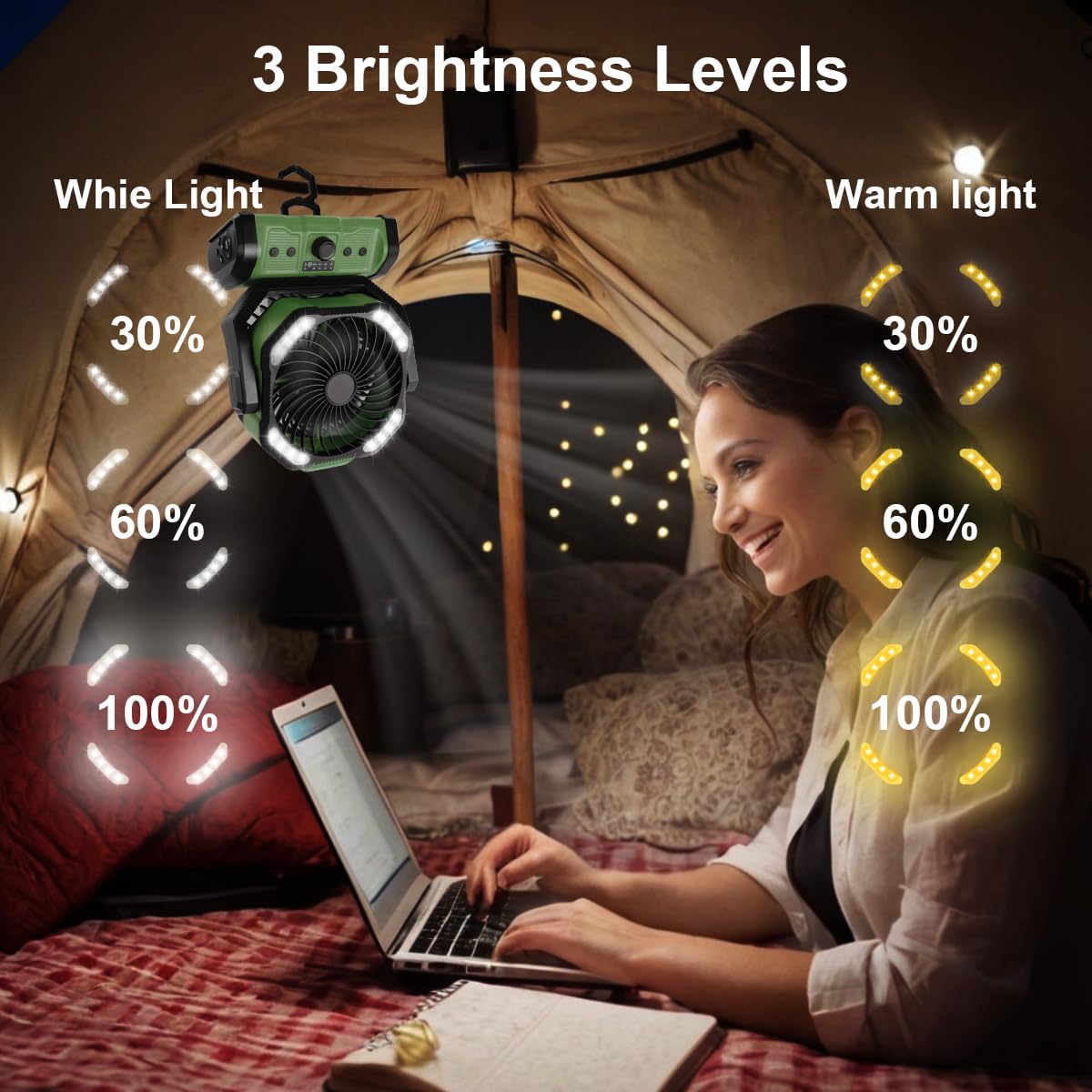 ELZO Ventilatore da Campeggio con Luce LED, 20000mAh Ventilatore da Tavolo con Telecomando e Gancio, Ventilatore Portatile Ricaricabile con Rotazione 270°, Ventola USB per Casa Esterno Campeggio Tende