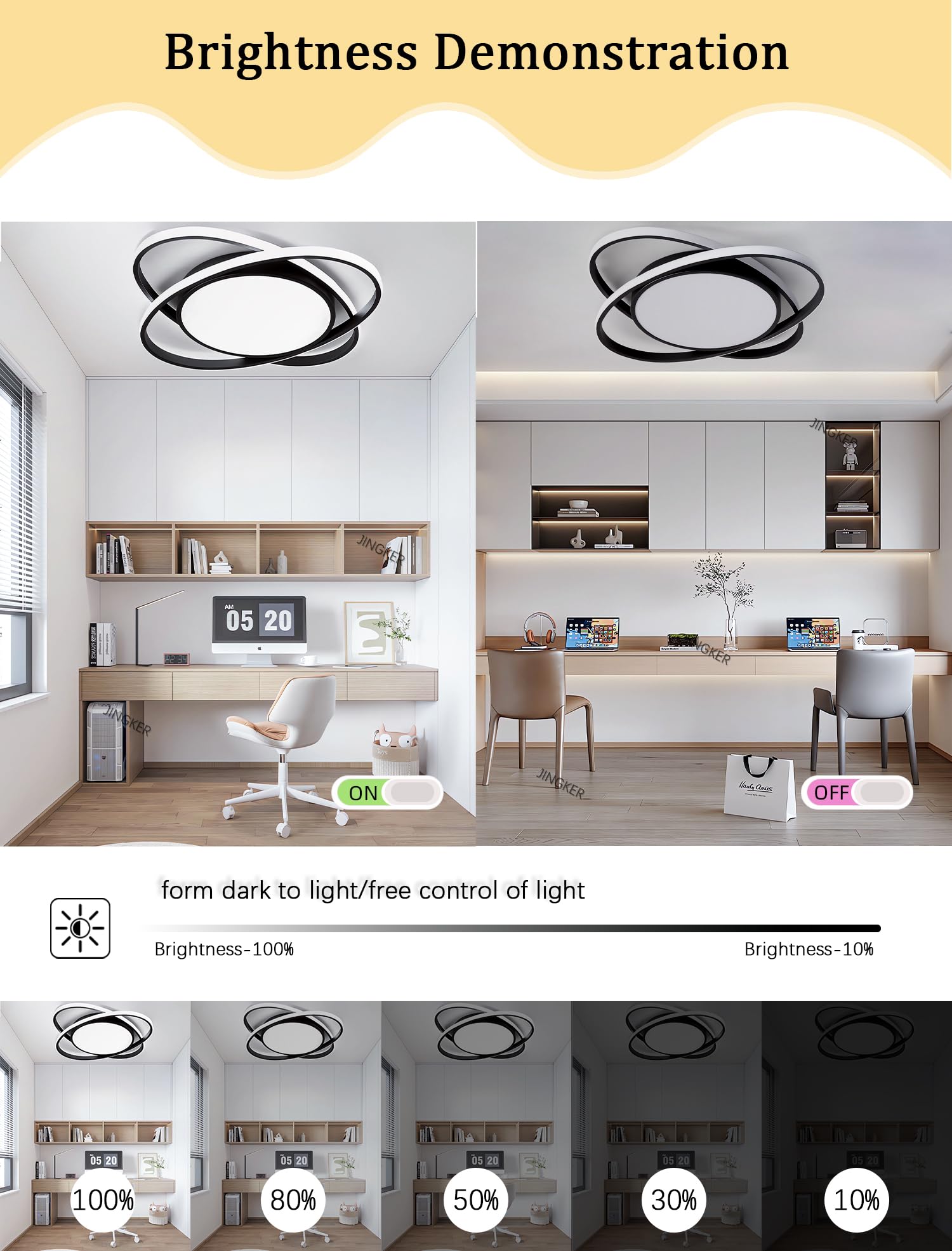 Nowoczesna minimalistyczna lampa sufitowa LED sypialni Okrągła konstrukcja 72W zpilotem Półwpuszczana lampa sufitowa Lampa sufitowa salonu Odpowiednia salonów isypialni (Czarny, L53cm)