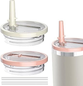 2Pack 40oz Tumbler Flip Straw Lid Replacement suit for Stanley Quencher cup,leak proof and spill resistant tumbler lid, convenient Tumbler Cover applicable to Stanley 40oz tumblerBeige+Pink