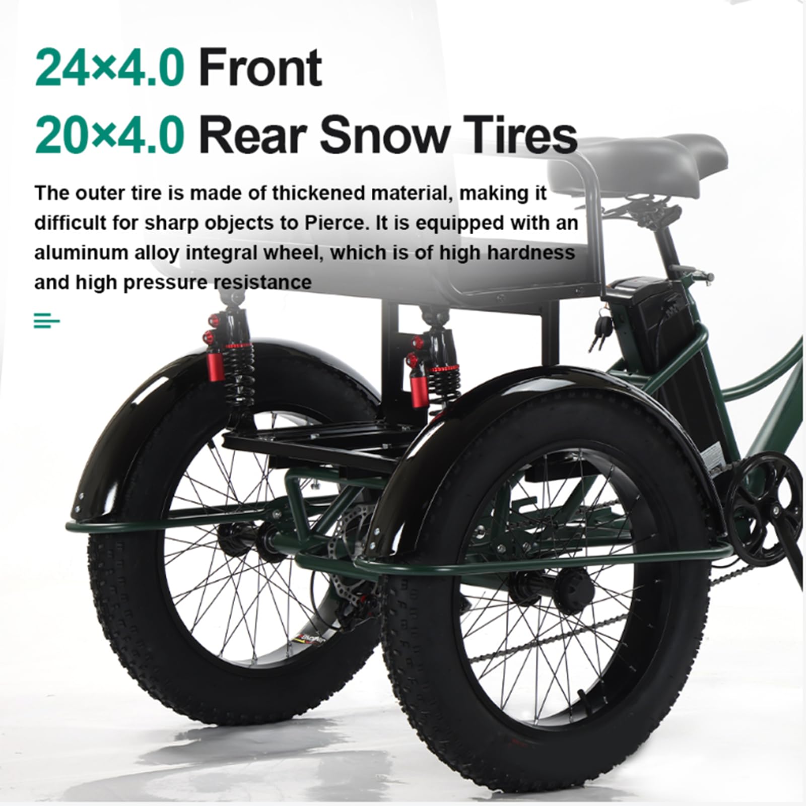 Triciclo Eléctrico De 24 Pulgadas Con Neumáticos Anchos Y Asiento Para Pasajero, 48 V/18 Ah Electric Tricycle, Carga MáXima: 150 Kg, Pantalla Lcd Y Faro Delantero, Para Ciudad Y MontañA. Black