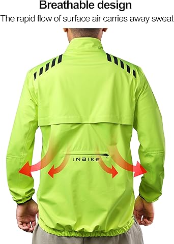 INBIKE Waterdichte Fietsen Jas Mens Winddicht Reflecterende lichtgewicht 1000mmH₂O Waterdichte Wandelen Wandelen Outdoor Activiteiten Regenjas Mannen Vrouwen WB005, Zwart, L