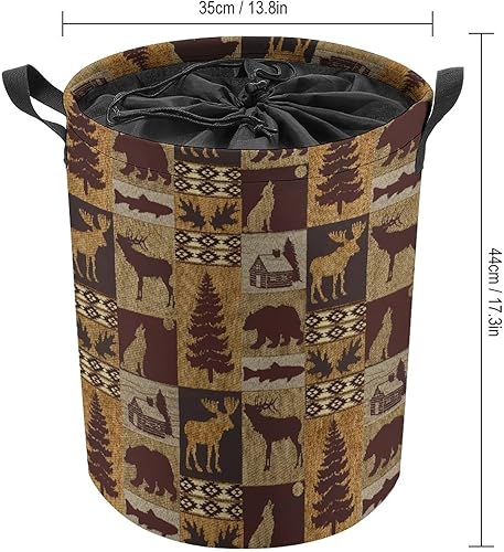 Miniatura 2 de Cesta de tela Oxford impermeable estilo rústico retro, estilo rústico, para lavandería, cabaña, vida silvestre, alce, ciervo, caza, tema para