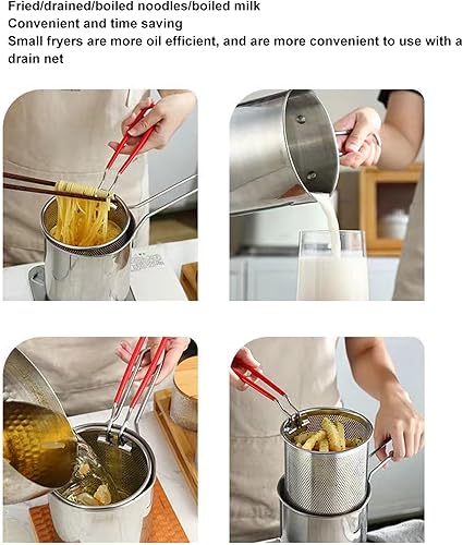 Miniatura 9 de Olla de mano, sartén de acero inoxidable 304, sartén para el hogar, olla multifuncional para freír, sartén frita para cocina, papas fritas y pollo