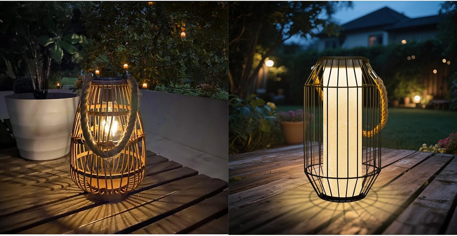 Large Solar Lantern Decorative, Outdoor Solar Lanterns Waterproof with Handle Rustic Hanging or Table Lamp for Fence Porch Garden Yard Wedding Decoration Home Gifts