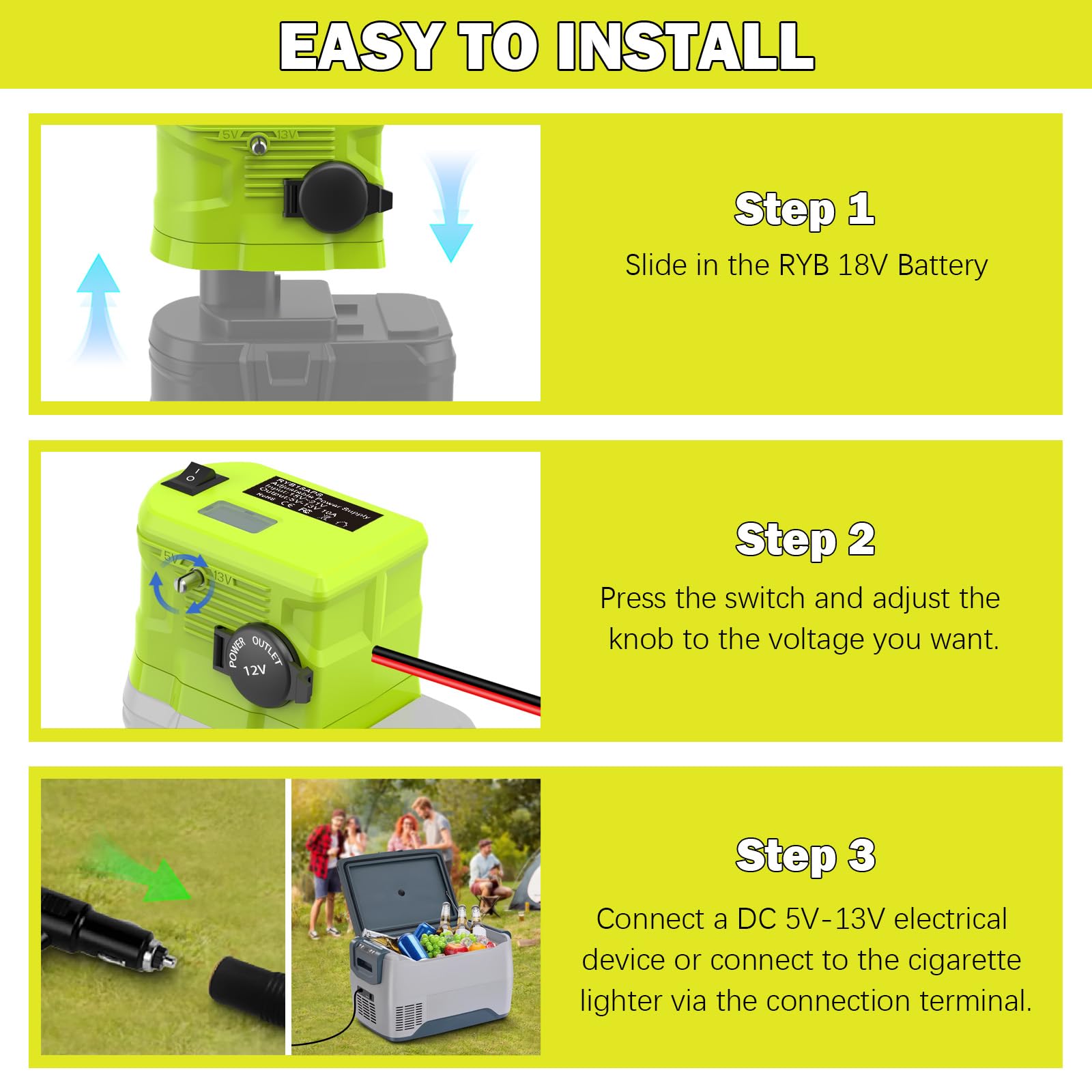 Convertidor reductor para batería Ryobi de 18 V, adaptador de batería de ruedas eléctricas, adaptador de enchufe para encendedor de cigarrillos, adaptador de bricolaje, regulador de voltaje