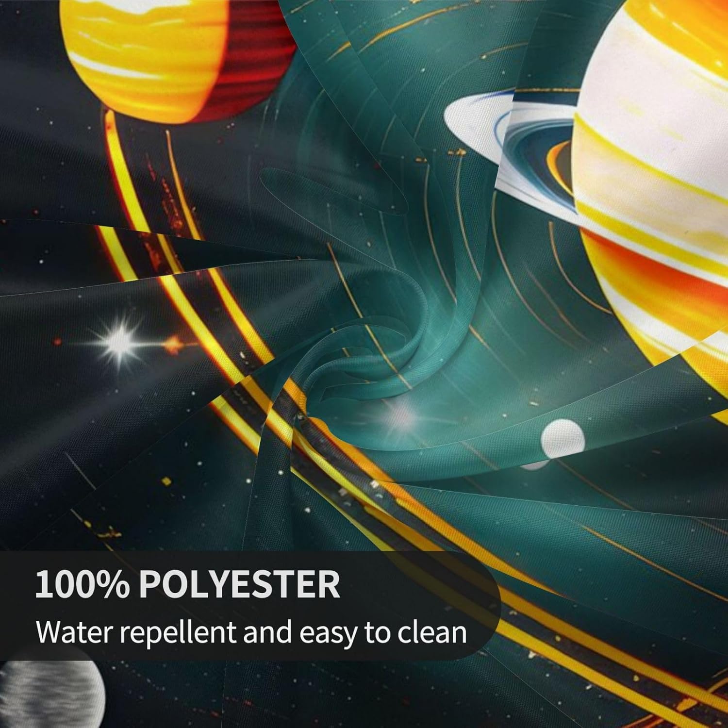 Solar System Jupiter Saturn Print Wrinkle Free Dining Table Cover for Birthday Party Farmhouse Tablecloths Up to 60 x 60 Inches