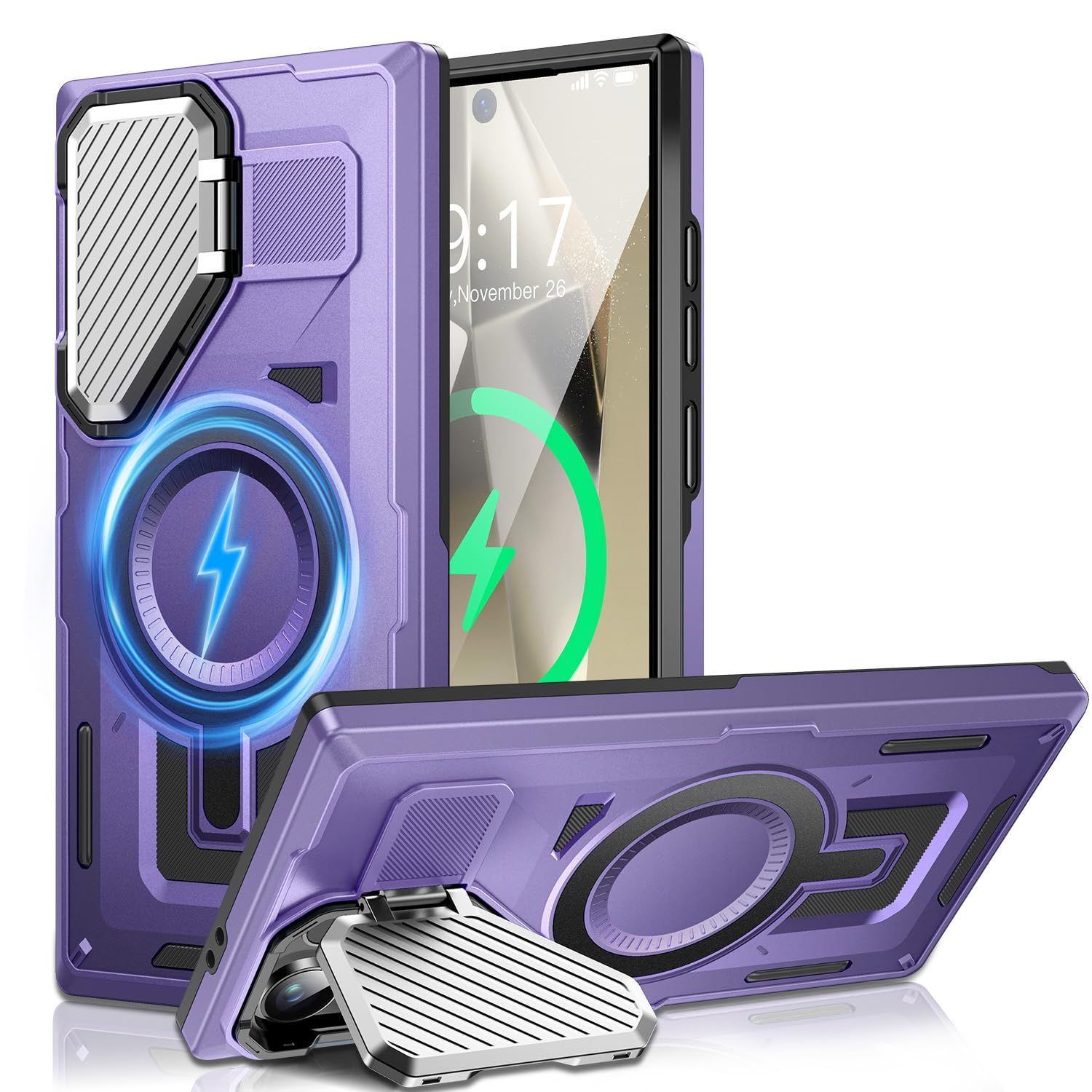 WASTROYAL Camera Stand Case for Galaxy S25 Ultra, [Compatible with MagSafe][Lens Cover] 2024 Version Military Grade Protective Soft Case for Samsung