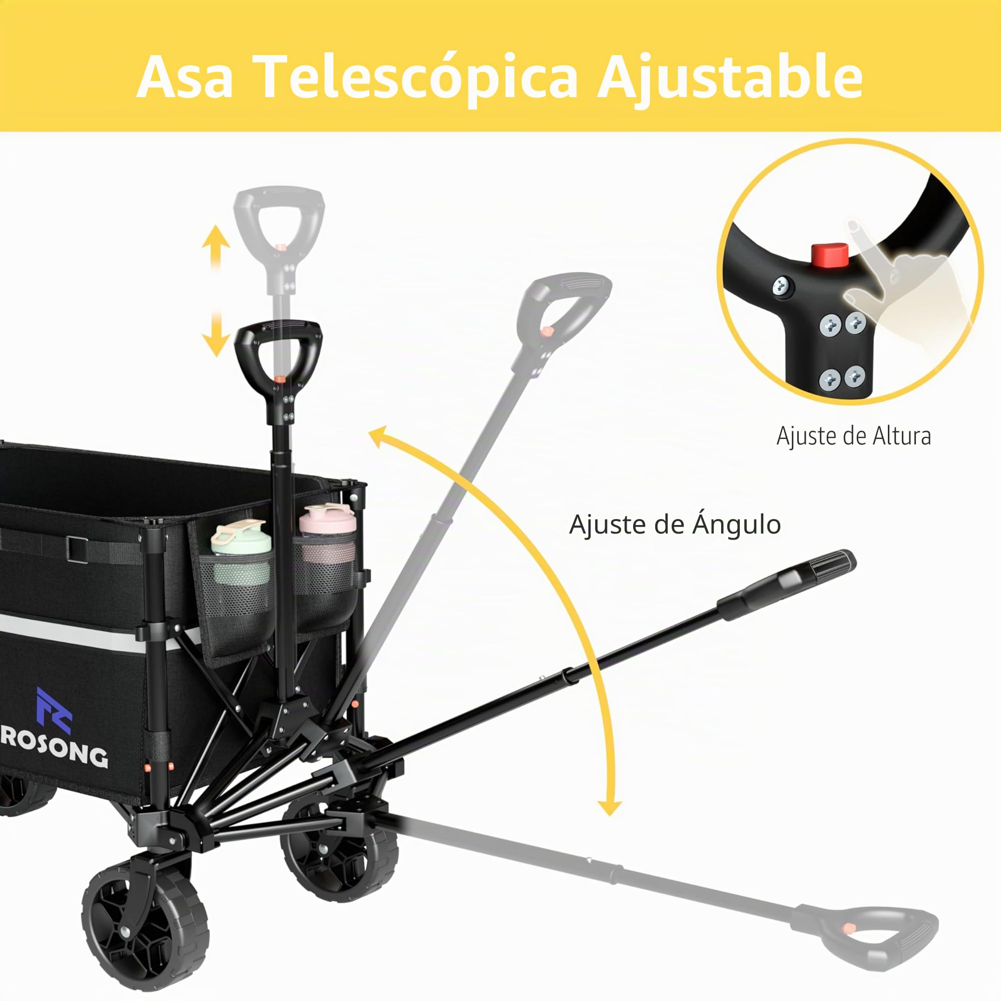ROSONG Carro Playa Plegable con Ruedas Grandes Todo Terreno Carrito de Transporte Robusto Carro Playa con Bandas Reflectantes para Camping Jardín y Compra, Negro 120L