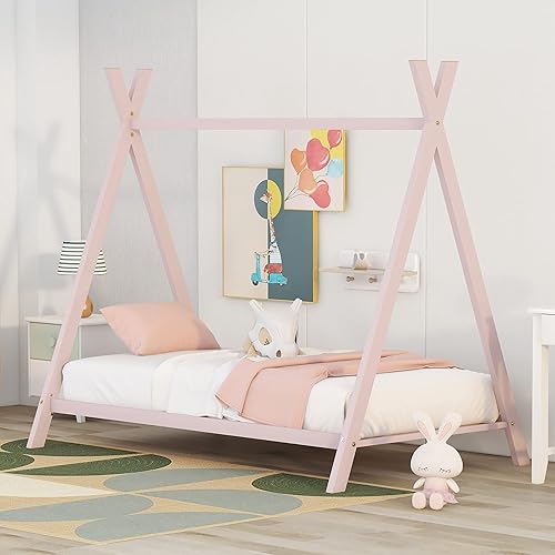 Miniatura 3 de Cama de casa completa para niños tienda de campaña Montessori de metal marco de cama cama de casa de juegos con listones para niñas y niños no