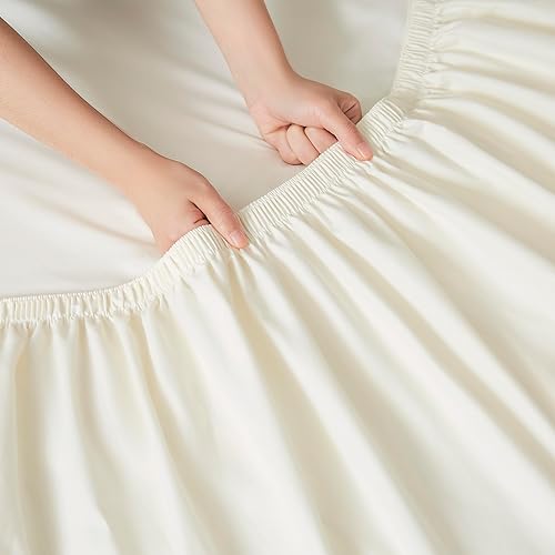 Miniatura 4 de Linen Closet Juego de sábanas de 3 piezas de algodón orgánico de 300 hilos, tamaño individual, marfil fresco