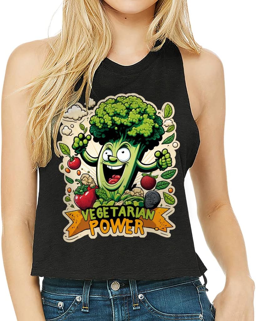 Vegetarian Power Racerback Cropped Tank - Graphic Women's Tank - Art Tank Top