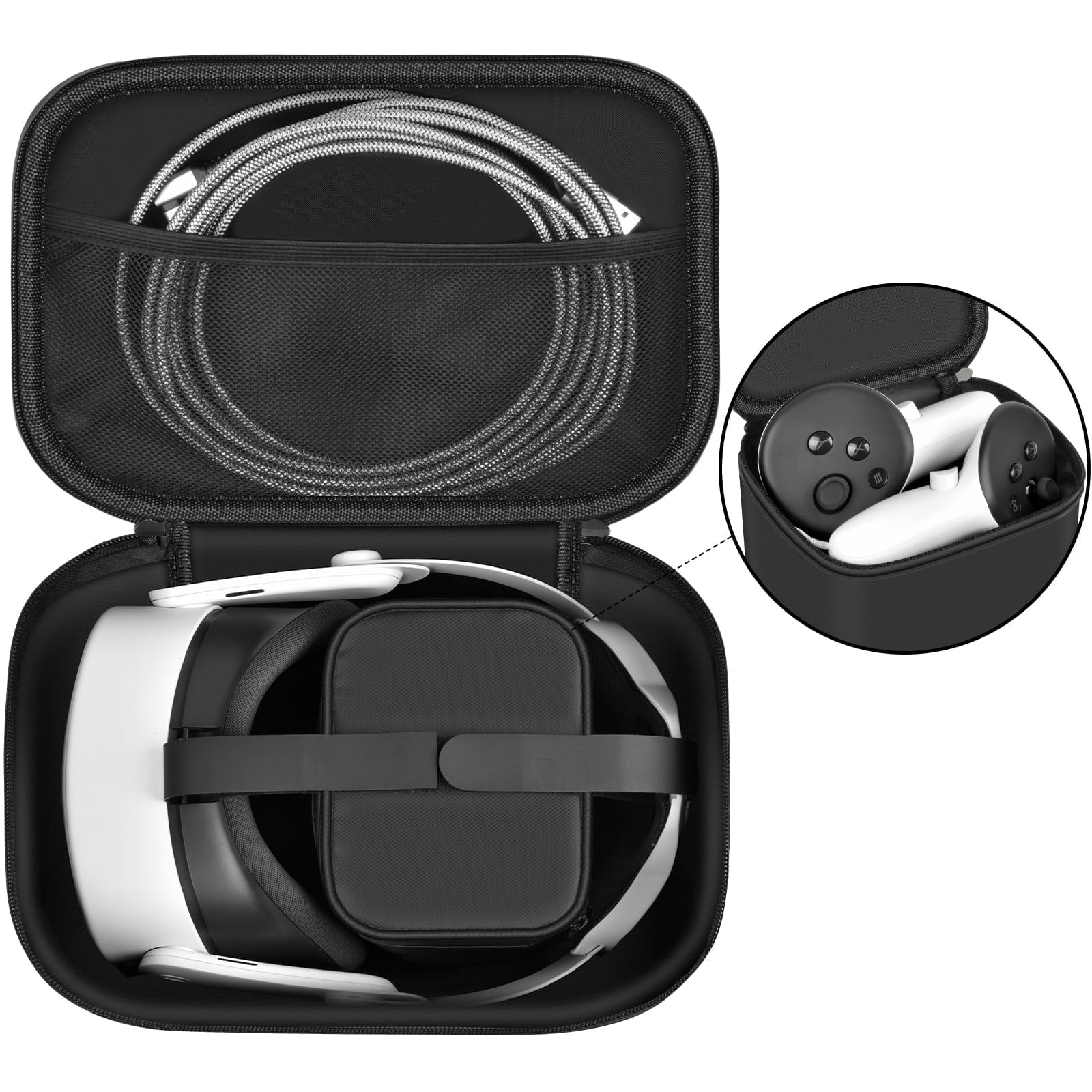 Custodie compatibili con cuffie Meta Quest 3 2/Quest 3S VR, cuffie per realtà virtuale, supporti da viaggio per trasporto Elite, per controller Touch Pro, cavo di collegamento, accessori per batterie