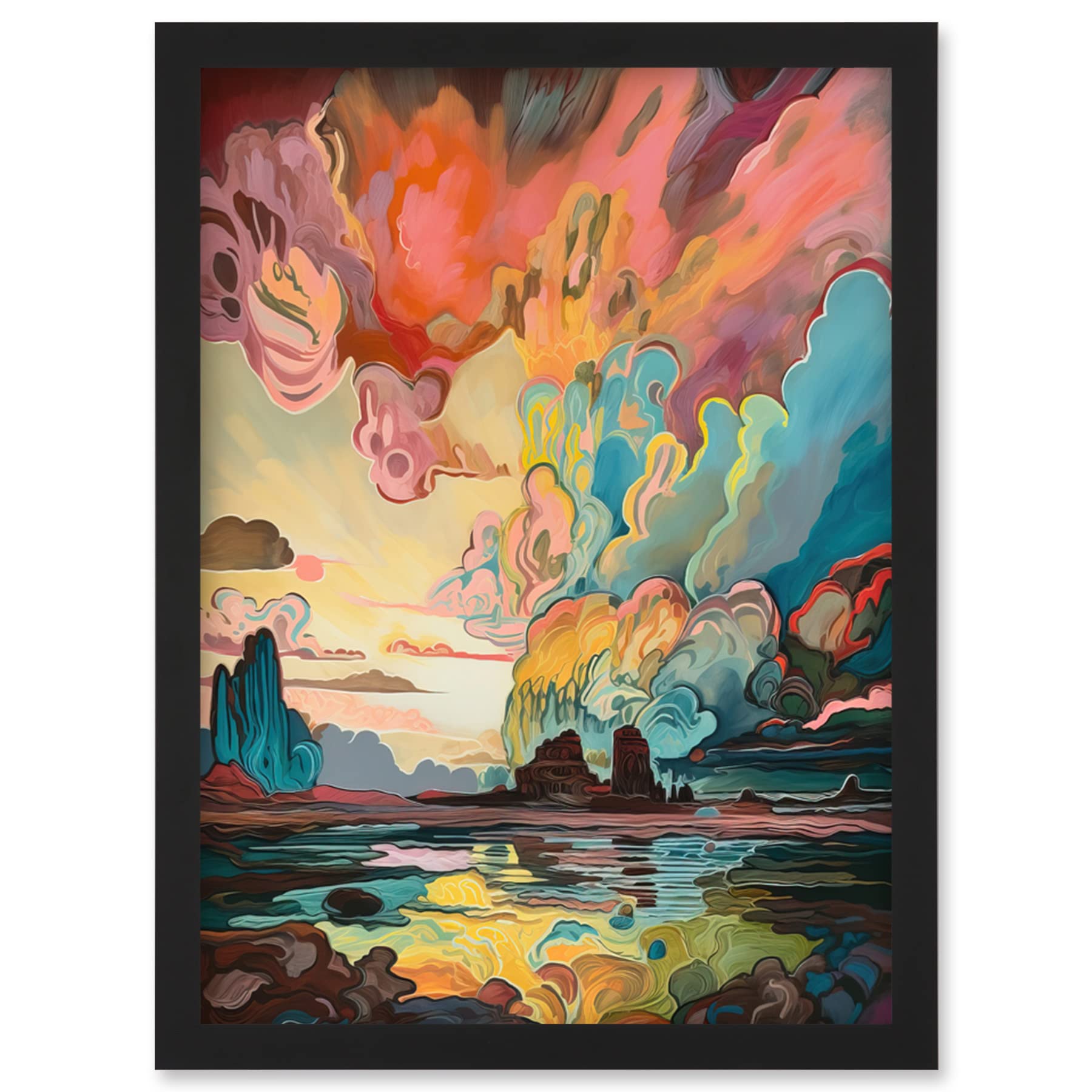 Artery8 Van Gogh Inspired Atmospheric Clouds Over Mono Lake At Dawn Modern Watercolour Painting Wall Art PrintA4 Size from B&Q