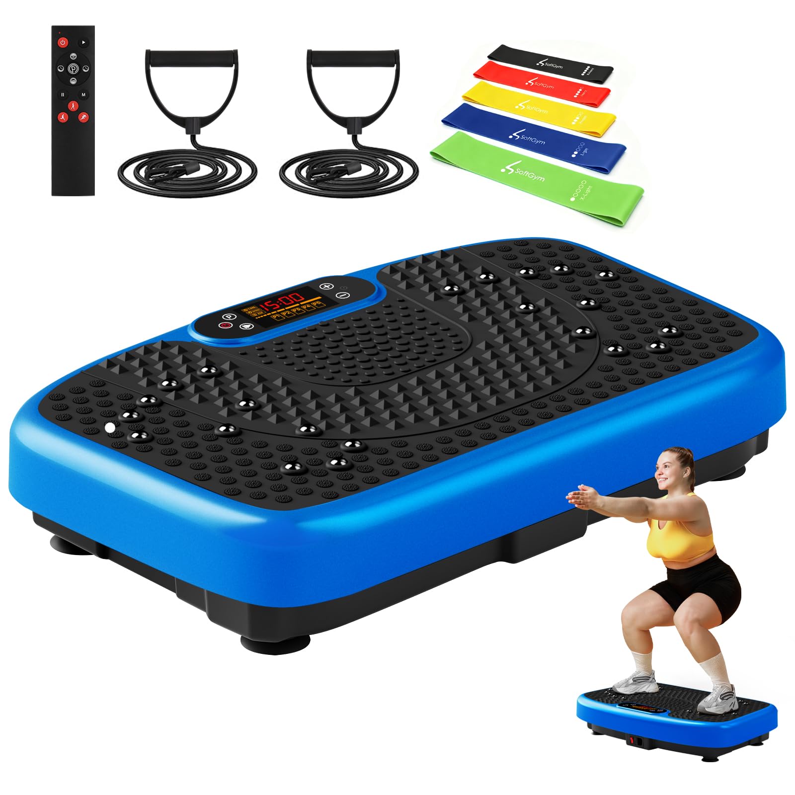 SoftGym Vibration Plate Exercise Machine for Lymphatic Drainage & Fitness | Quiet Heavy Duty 450lbs Capacity Platform, 120 Speeds Shake Machine with Resistance Bands for Home Muscle Activation