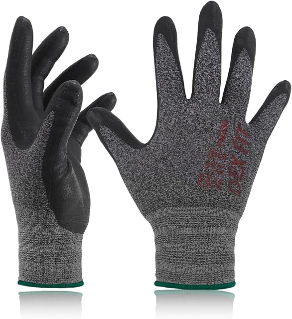 DEX FIT Nitrile Work Gloves FN330, 3D Comfort Fit, Touchscreen Grip Gloves for Warehouse, Construction, Delivery & General Work, Men & Women, Blackgrey, M, 1 Pair