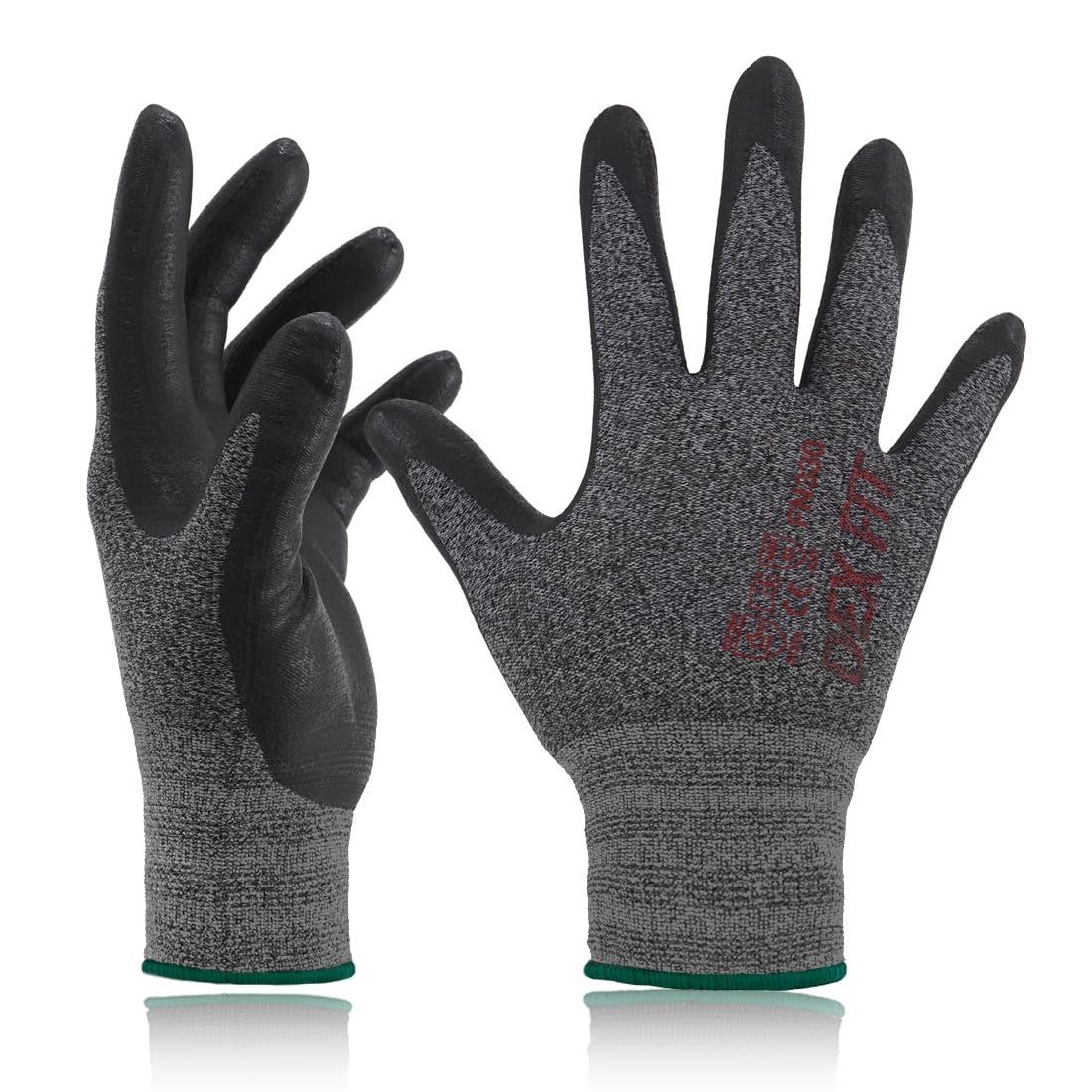 DEX FIT Nitrile Coated Work Gloves FN330-3D-Comfort Stretchy Fit, Firm Grip, Thin & Lightweight, Touchscreen Fingers, Protective & Durable, Breathable, Machine Washable; Black Grey M (8) 1 Pair