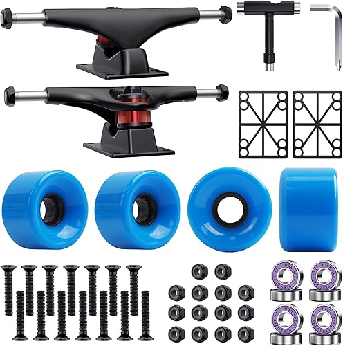 Jizmo Juego de camiones y ruedas para patineta, ruedas de patineta Cruiser de alto rebote de 2.362 in, rodamientos de patineta ABEC-11, herramienta