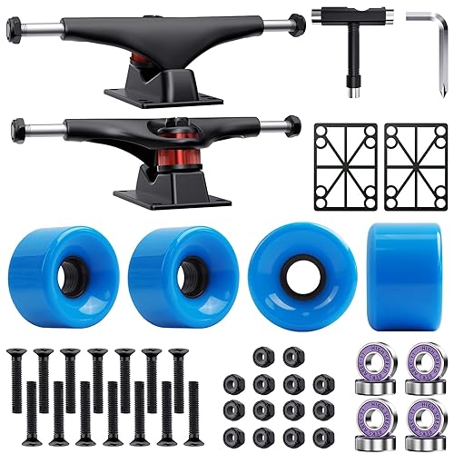Jizmo Skateboard Trucks and Wheels Set, High Rebound Cruiser Skateboard Wheels 60mm, Skateboard Bearings ABEC-11, Skateboard Tool, Skateboard Pads, Skateboard Hardware Combo Starter Set