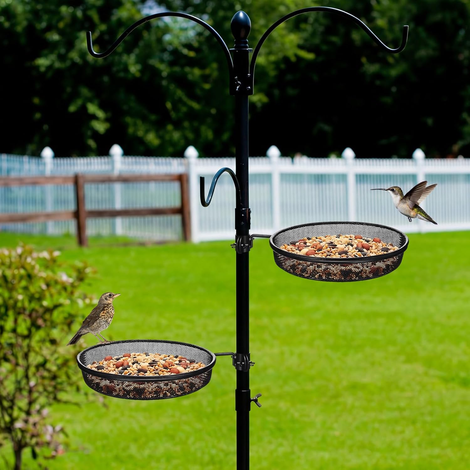 LemonRoad 2 Pack Bird Feeder Pole Accessories Heavy Duty Mesh Seed Trays with Rings for 1'' Poles Hummingbird Feeders Wild Bird Feeding Stations Outdoor Garden Backyard Decor(Not Include Pole)