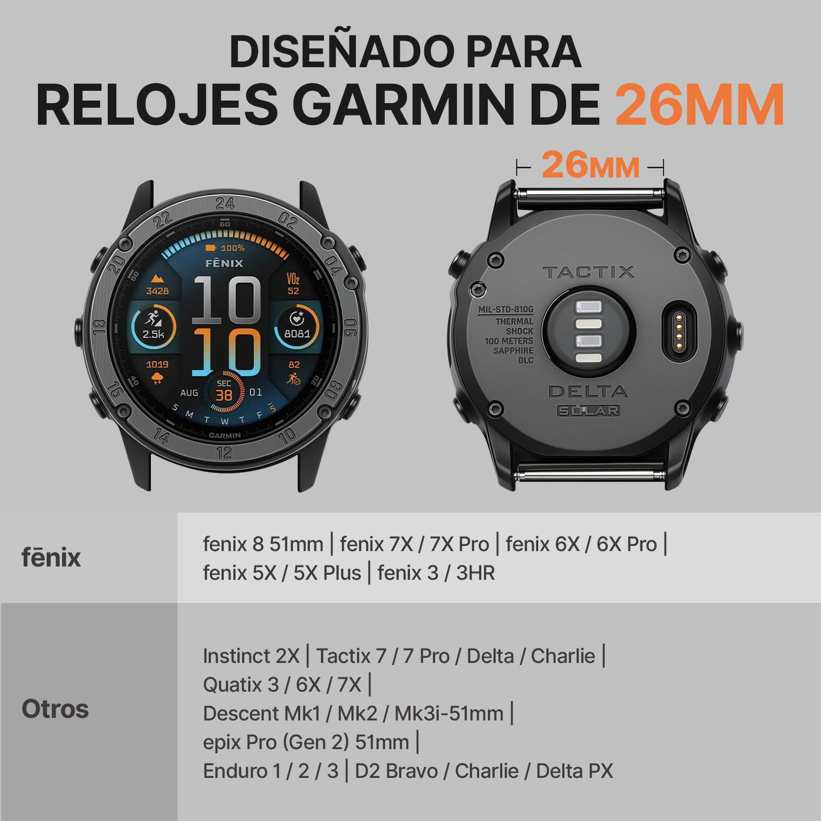 Bandletic 22mm 26mm Correa Compatible con Garmin Fenix 8 47mm/51mm, para Fenix 7/6/5/3, Correa Nailon para Epix/Forerunner/Instinct/Enduro/Tactix/Descent/Quatix/Tactical/Tide/Solar - 4