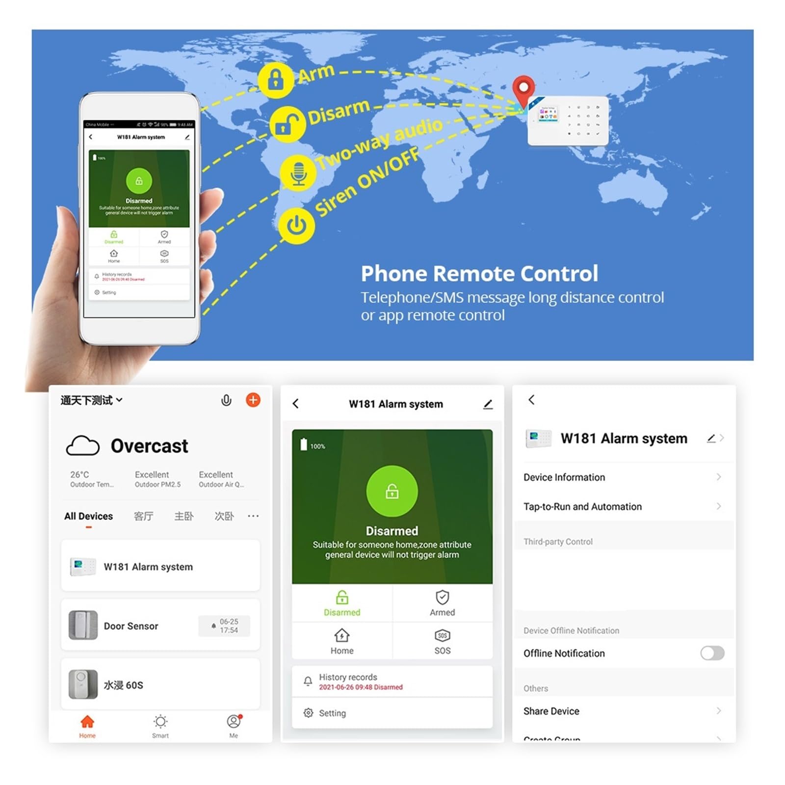 Système D'alarme Intelligent GSM, for Support Domestique, Tuya, Capteur De Mouvement, Détecteur Porte, Sirène Sécurité pour la Maison et Le Garage(KIT 3)
