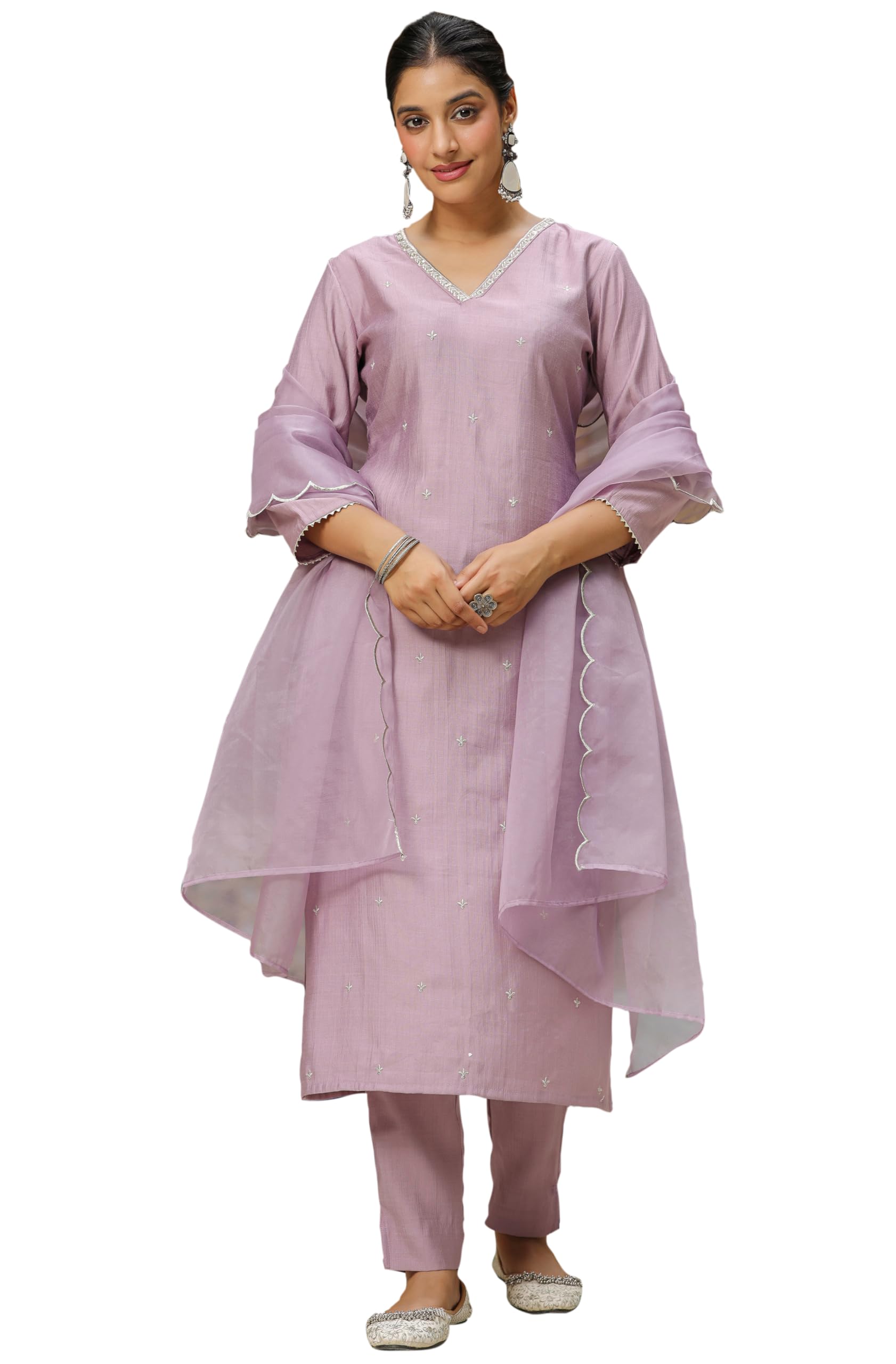 janasya Women's Lavender Silk Blend Embellished Kurta with Pant and Dupatta-picture-12