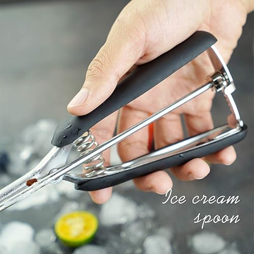 Miniatura 9 de Juego de 3 cucharas para helado, juego de cucharas multifuncionales para galletas, de acero inoxidable, con liberación de gatillo para hornear,