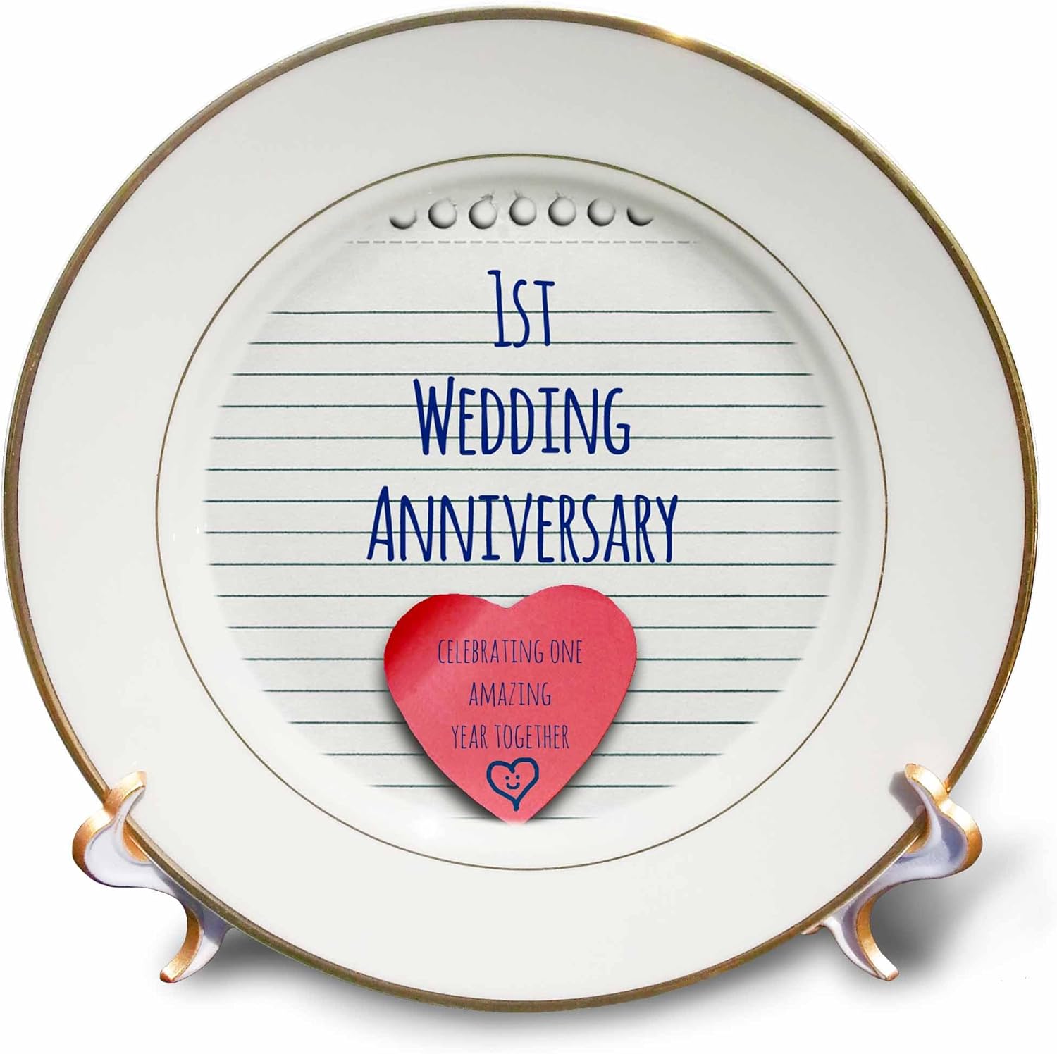 3dRose cp_154428_1 1St Wedding Paper Celebrating 1 Year Together First Anniversaries One Yr Porcelain Plate, 8-Inch