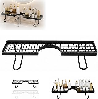 Over the Sink Shelf, Behind the Faucet Sink Organizer, No-Drill Bathroom Sink Shelf Over Faucet, U-Shaped Countertop Storage Rack for Toothbrush, Soap, Skincare and Daily Essentials (Black)