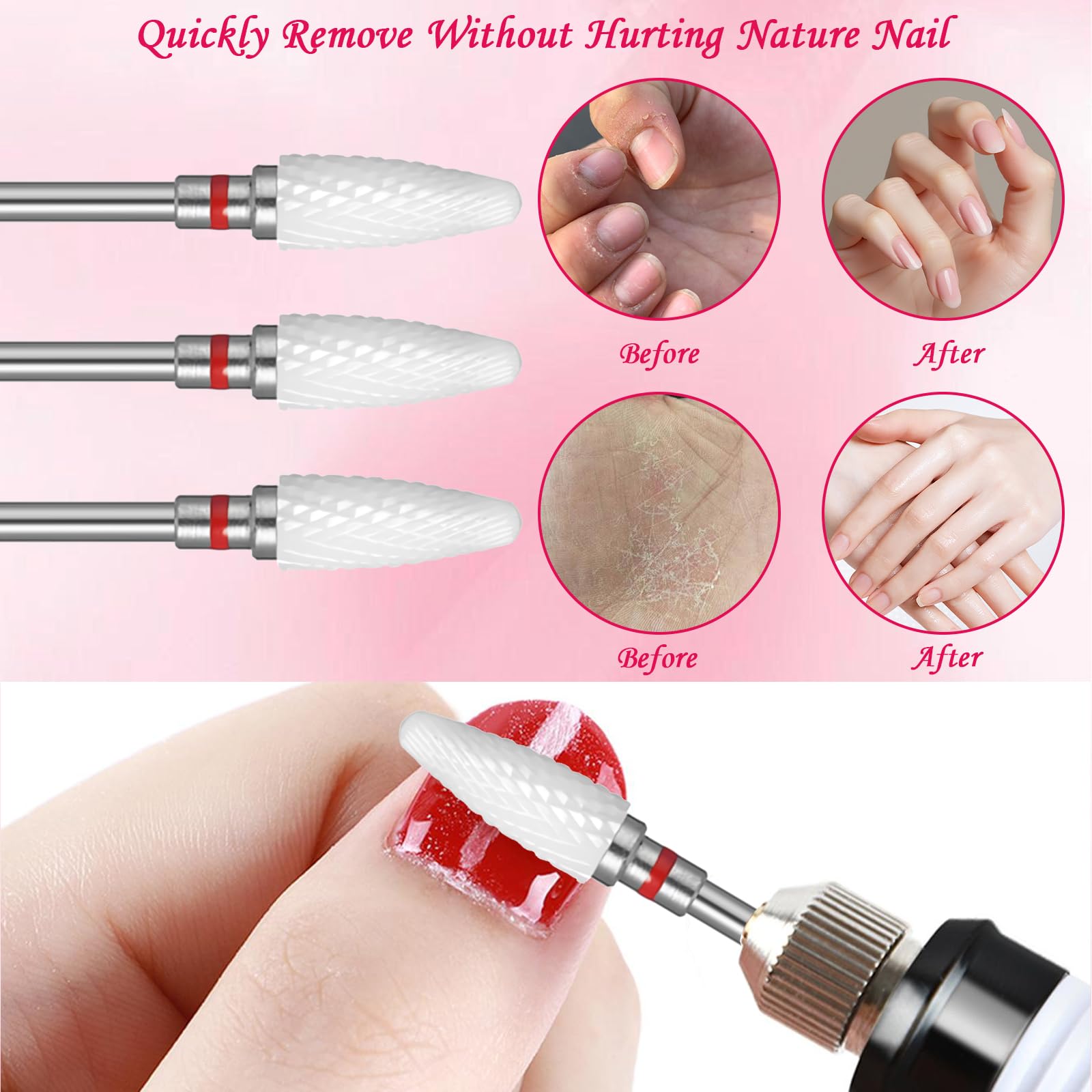 10Pcs Ceramic Nail Drill Bits Set Red Corn-Shaped - Image 3