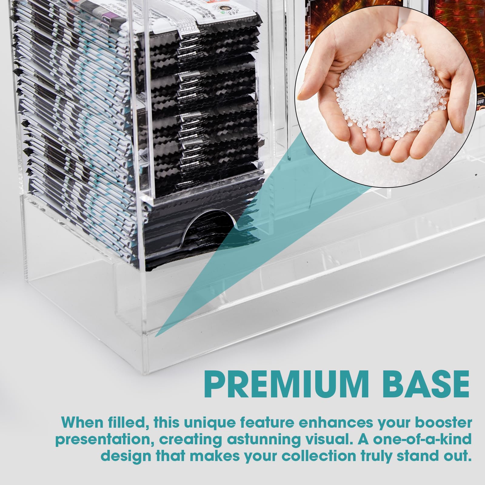 Dispensador de 5 ranuras con base negra, se adapta a 200 paquetes de refuerzo para dispensar, compatible con potenciadores de tarjetas coleccionables TCG y potenciadores de tarjetas deportivas