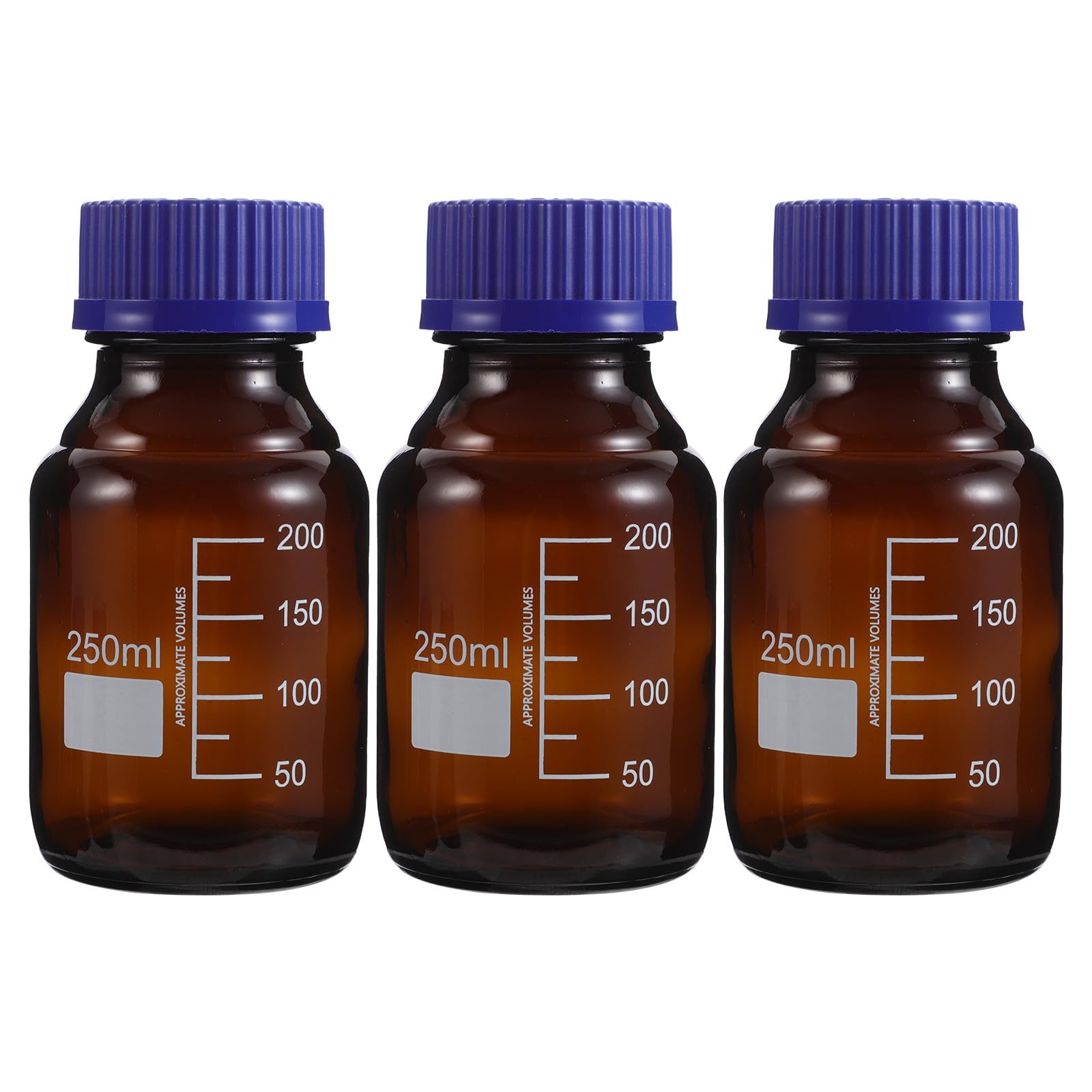 POPETPOP Flacons en Verre Marron avec Bouchon à Vis et Graduation Claire Lot de 3 250ml pour Stockage de Réactifs en Laboratoires Chimiques