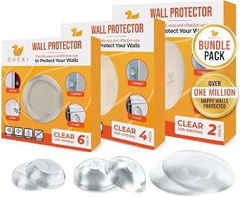Ducki Door Stop Wall Protector | Self-Adhesive Door Knob Wall Protectors| Durable Rubber Door Stoppers for Wall Damage, Noise & Shock Absorption | 12 Pack Variety 6+4+ 2 Pack | Clear