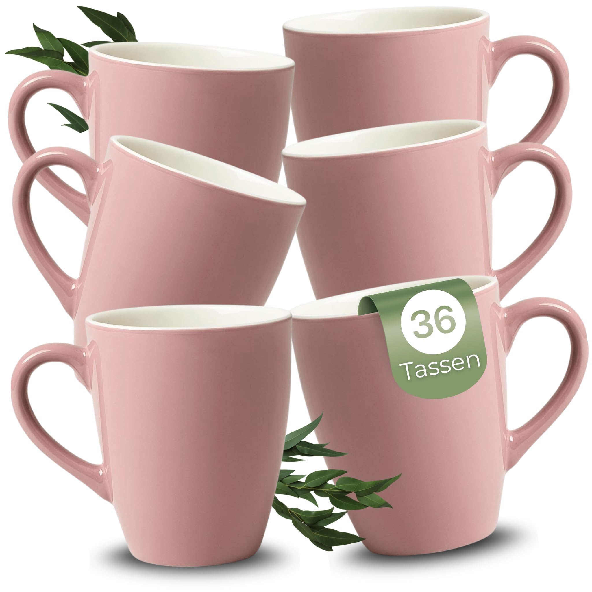 Coffee Cups Set of 36 Ceramic 340 ml Tea Cups Set in Pink, Coffee Mugs Dishwasher Safe